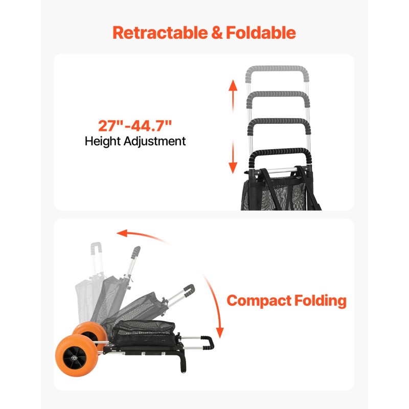 Rantakärry alumiinirunkoinen 29.9 x 15.4 tuuman kuljetustaso 12 tuuman täyskumipyörillä rantakäyttöön