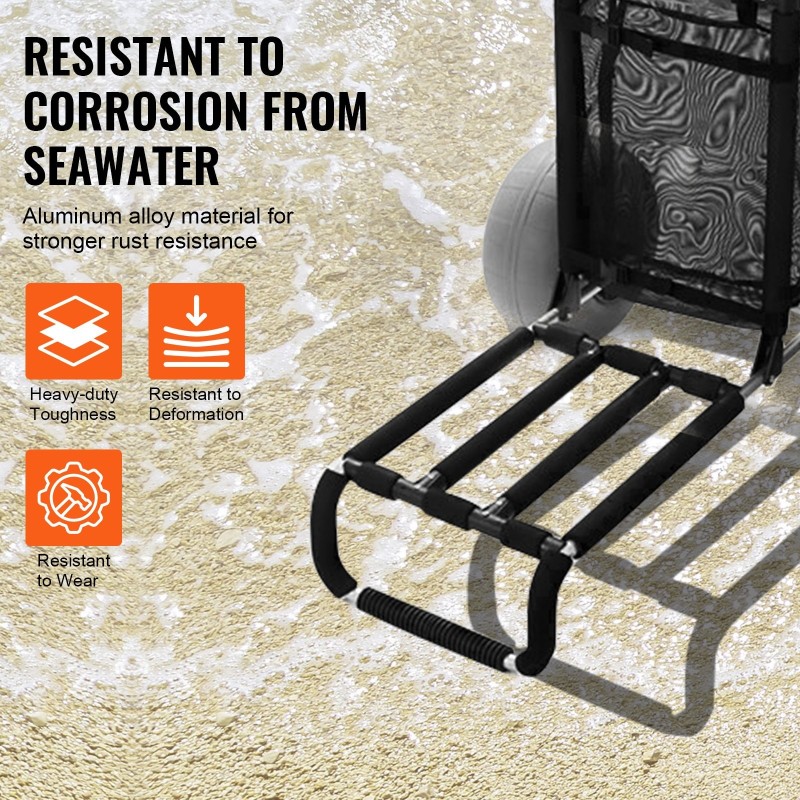 Taittuva rannakärry teräsrunko 12 tuuman ilmapallorenkaat 29.9 x 15.4 kantotaso