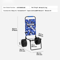 Kokoontaitettava rantavaunu teräsrunko 10 PE-kiinteät pyörät 15.4x15.7 taso 69 paunaa kantavuus