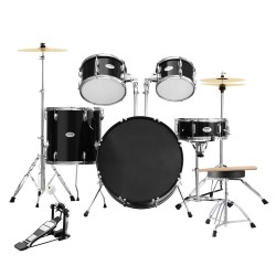5 osainen täysikokoinen rumpusetti poppelirungolla PET kalvolla 22 tuuman bassorummulla musta