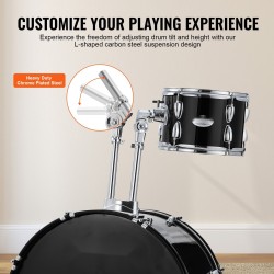 5-osainen täysikokoinen rumpusetti poppelirungolla PET-kalvolla 22 tuuman bassorummulla musta