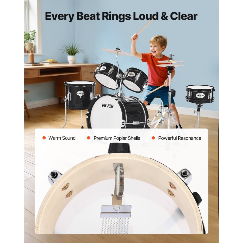 Rumpusetti 5 osaa 14 tuumaa juniorikoko poppelirunko musta säädettävä jakkara