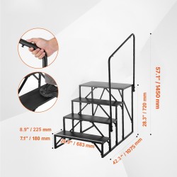 Matkailuajoneuvon 4-portaiset portaat kaiteella paksunnetusta seosteräksestä kantavuudella 199,6 kg
