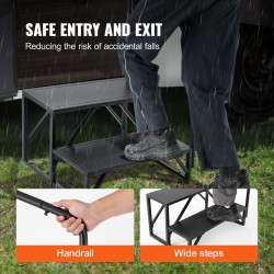 Matkailuauton 2-portaiset hiiliteräsaskelmat 199,6 kg kantavuus käsijohteella