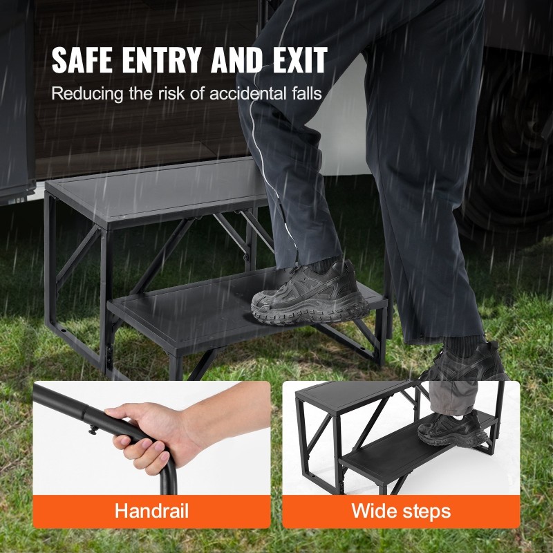 Matkailuauton 2-portaiset hiiliteräsaskelmat 199,6 kg kantavuus käsijohteella