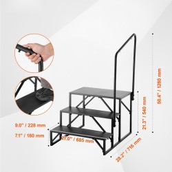 Matkailuauton 3-askelmaiset portaat paksunnettu seosteräs 199,6 kg kantavuus kaide
