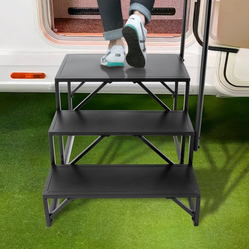 Matkailuauton 3-askelmaiset portaat paksunnettu seosteräs 199,6 kg kantavuus kaide