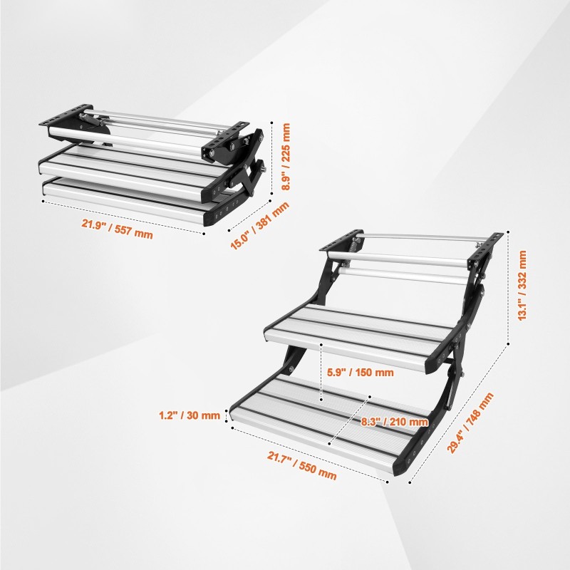 Matkailuauton 2-portaiset manuaaliset alumiiniaskelmat 199,58 kg kantavuus
