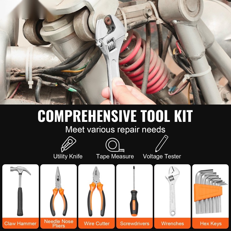 Kotitaloustyökalusarja 132 osaa korkealaatuinen teräs kromiviimeistely kannettava laukku kodin ja auton huoltoon