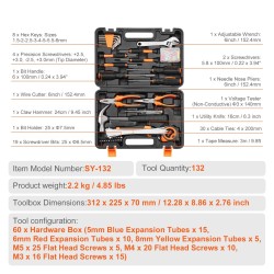 Kotitaloustyökalusarja 132 osaa korkealaatuinen teräs kromiviimeistely kannettava laukku kodin ja auton huoltoon