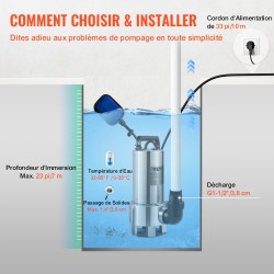 Uppopumppu 1300W ruostumaton teräs ja valurauta automaattinen uimuri 10 metrin johdolla