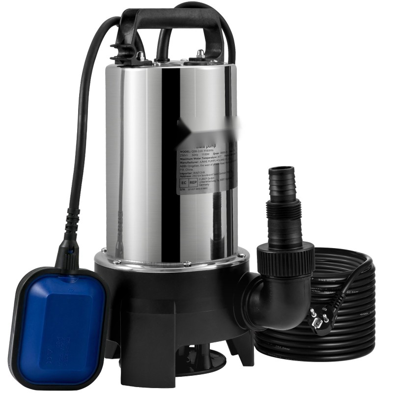 Upotettava ruostumattomasta teräksestä valmistettu vesipumppu 1100 wattia 20000 litraa tunnissa automaattisella