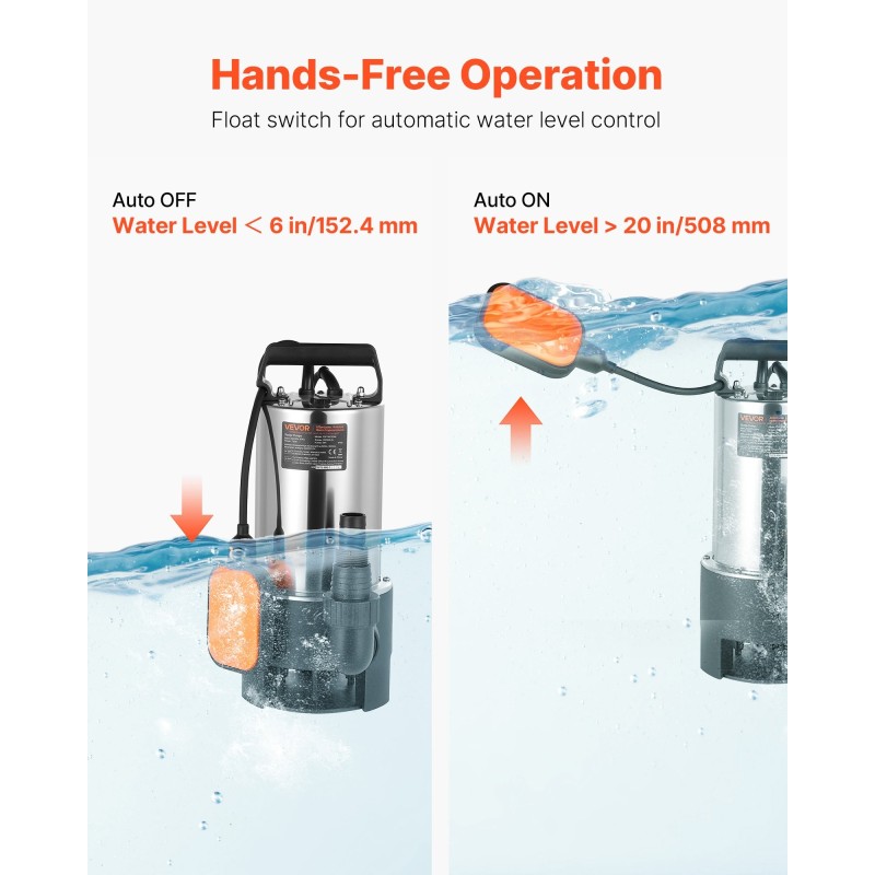 Uppopumppu ruostumaton teräs 710W 20000 l/h uimurikytkin jätevesi