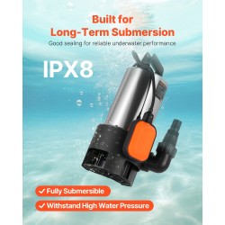 Uppopumppu ruostumaton teräs 710W 20000 l/h uimurikytkin jätevesi