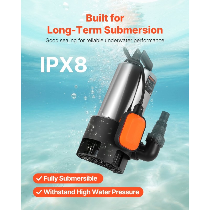 Uppopumppu ruostumaton teräs 710W 20000 l/h uimurikytkin jätevesi