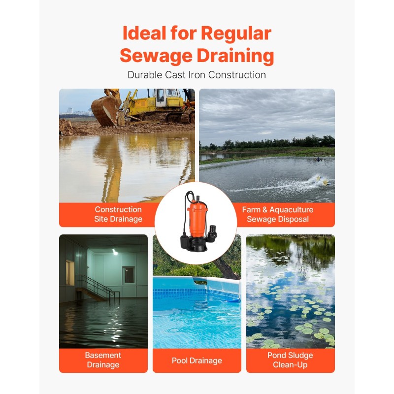 Uppopumppu 1500 W valurautarunko IPX8 22800 litraa tunnissa 18 metriä uimurikytkin