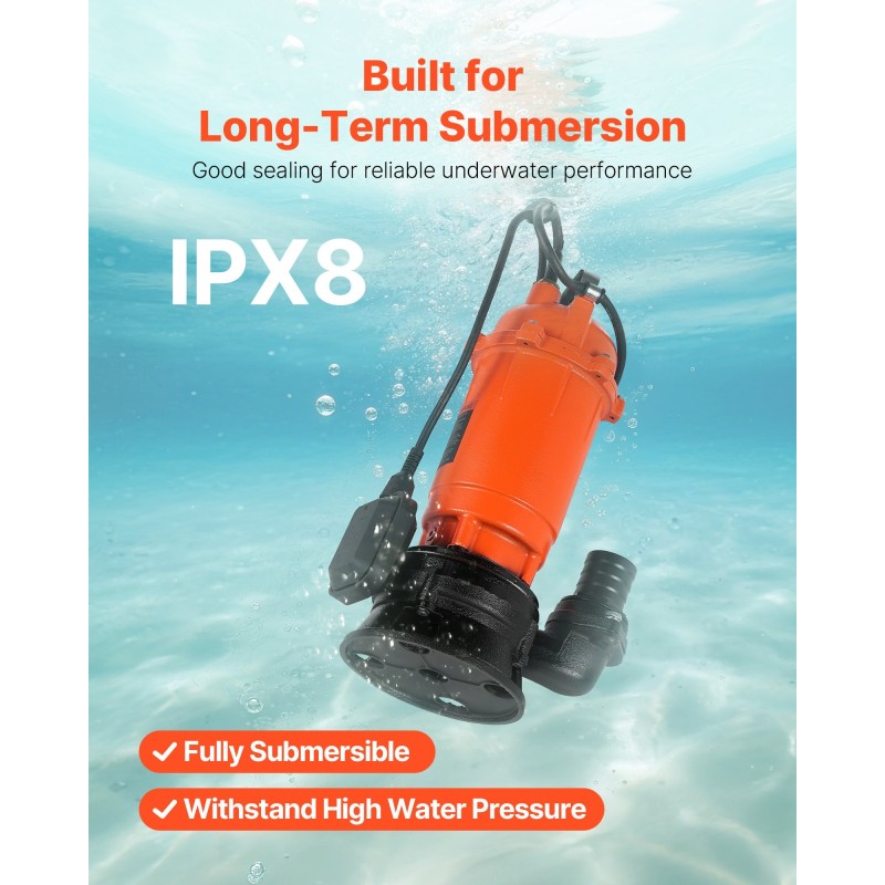Uppopumppu 1500 W valurautarunko IPX8 22800 litraa tunnissa 18 metriä uimurikytkin