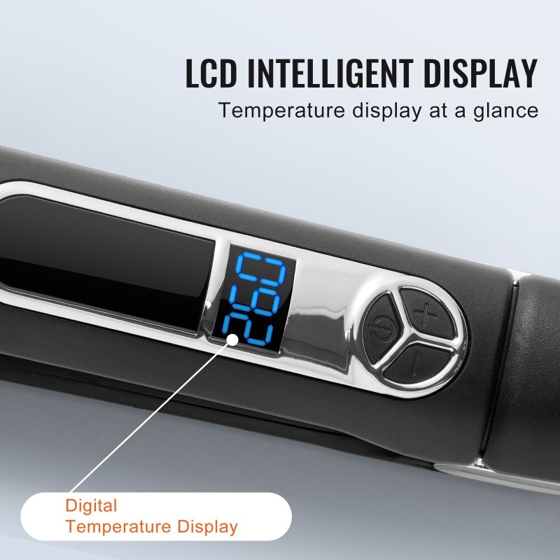 Titaaninen hiusten suoristusrauta 1,5 tuuman levyllä negatiivisilla ioneilla selkeällä näytöllä 25 lämpötilatasoa