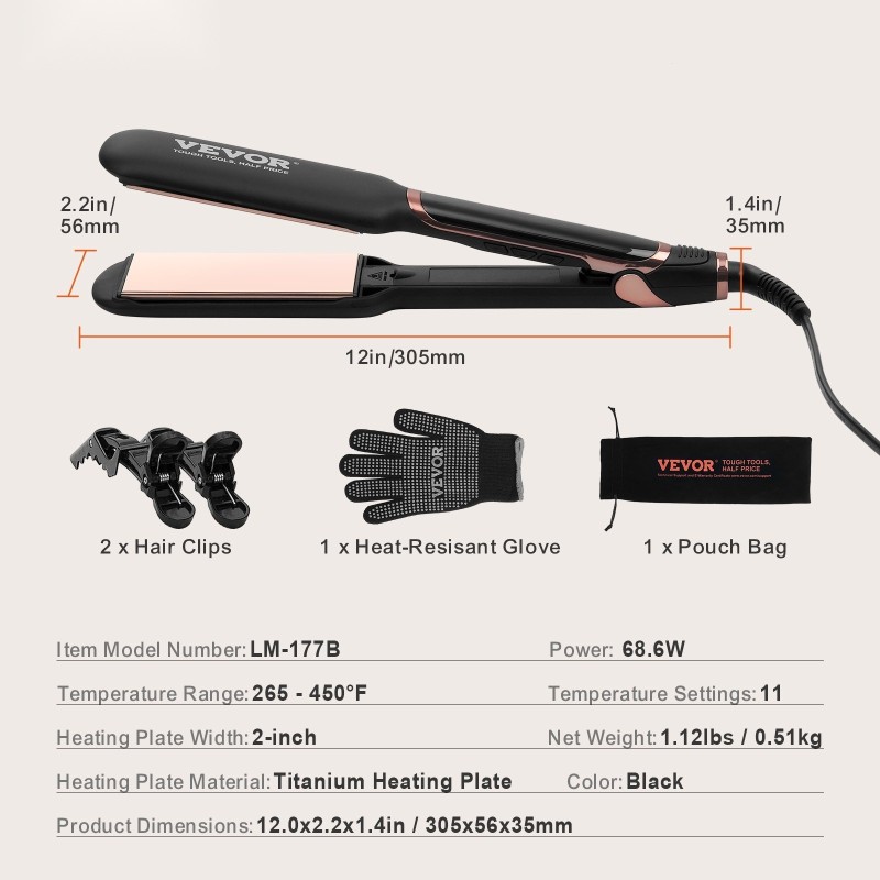 Hiusten suoristaja 2-tuumainen titaanilämpölevy infrapunatekniikka negatiiviset ionit yksitoista lämpötila-asetusta LCD-näyttö