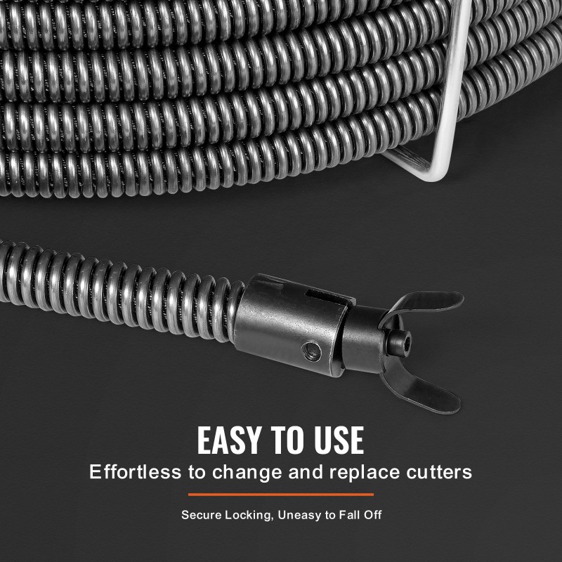 Viemärin puhdistuskaapeli massiivisydäminen jousiteräs 19 millimetriä 100–200 millimetriä putkille 4 leikkuria