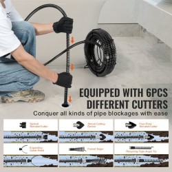 Viemärin puhdistuskaapeli 65Mn jousiteräs 13,7m 22mm kuusi leikkuupäätä 20–150mm