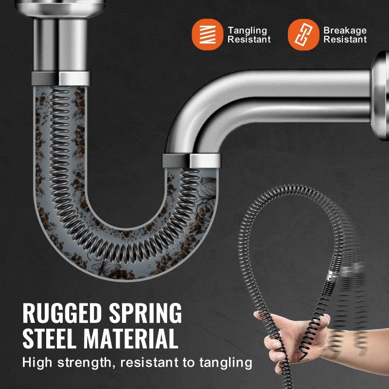 Jaksotettu viemärin puhdistuskaapeli 30,5 m 16 mm 65Mn jousiteräs 7 leikkuupäätä