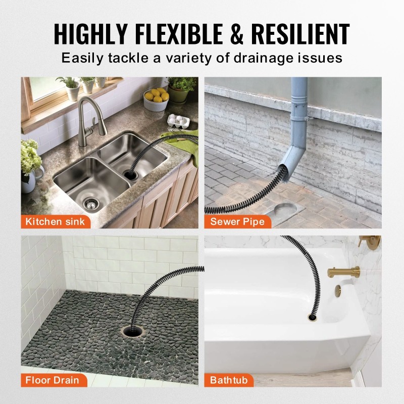 Viemärinpuhdistuskaapeli jousiteräs 20,1 m 16 mm 7 leikkuupäätä 20-100 mm putkille