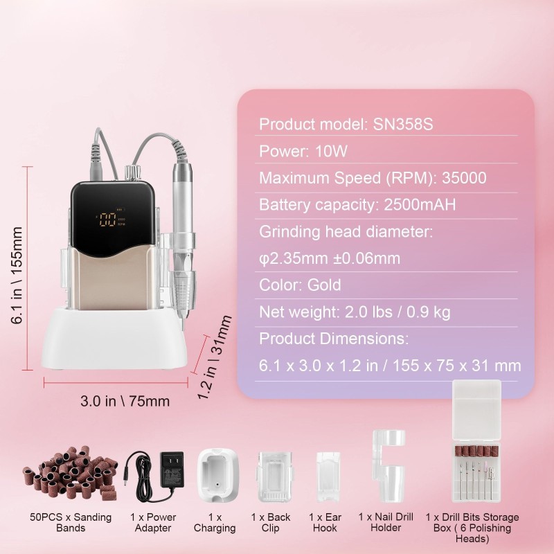 Akkukäyttöinen sähkökynsiviila harjaton moottori 35000 kierrosta minuutissa 2500 mAh akku lataustelakalla