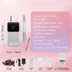 Johdoton sähköinen kynsipora alumiinirunko harjaton moottori 2500 mAh 6 hiomapäänterää 50 hiomanauhaa