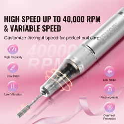 Ladattava kynsipora alumiinirunko johdoton näytöllä 6 terää 50 hiomanauhaa manikyyriin