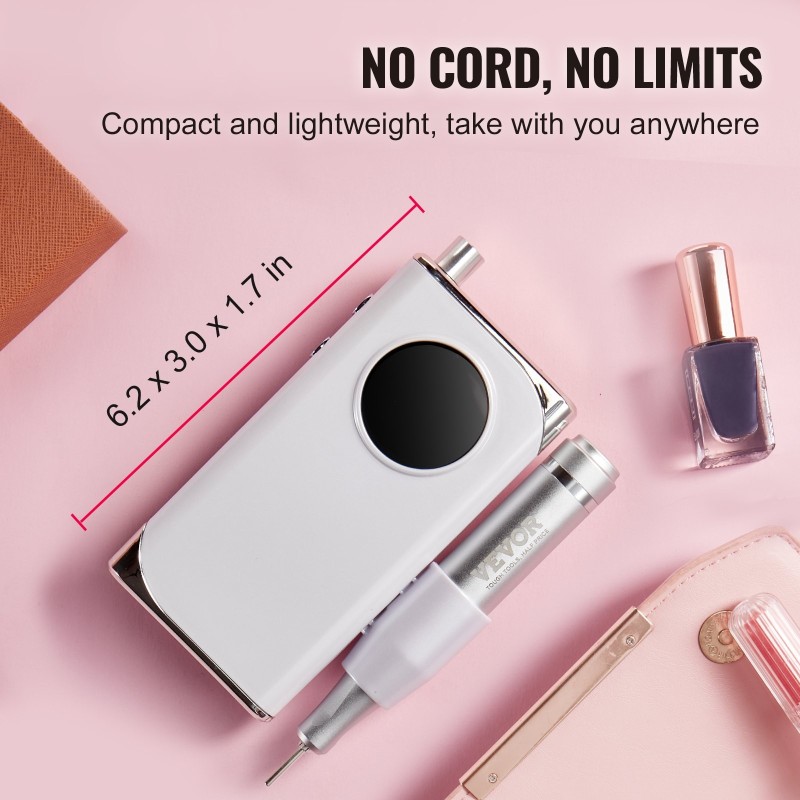 Ladattava kynsipora alumiinirunko johdoton näytöllä 6 terää 50 hiomanauhaa manikyyriin