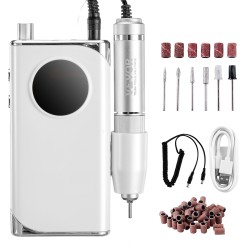 Ladattava kynsipora alumiinirunko johdoton näytöllä 6 terää 50 hiomanauhaa manikyyriin