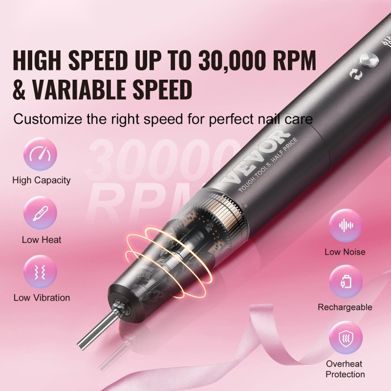 Langaton ladattava kynsiporakone CNC-alumiinirunko 650 mAh 50 kpl hiomanauhoja