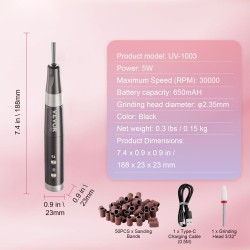 Langaton ladattava kynsiporakone CNC-alumiinirunko 650 mAh 50 kpl hiomanauhoja