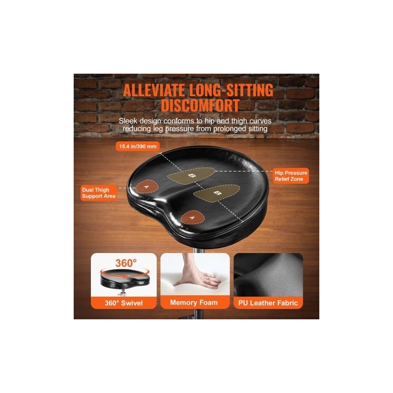 Rumpujakkara korkeussäädettävä 540–670 mm kolmijalkainen teräsrunko PU-päällinen muistivaahto 227 kg kantavuus