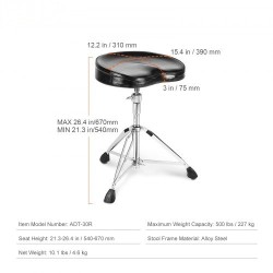 Rumpujakkara korkeussäädettävä 540–670 mm kolmijalkainen teräsrunko PU-päällinen muistivaahto 227 kg kantavuus