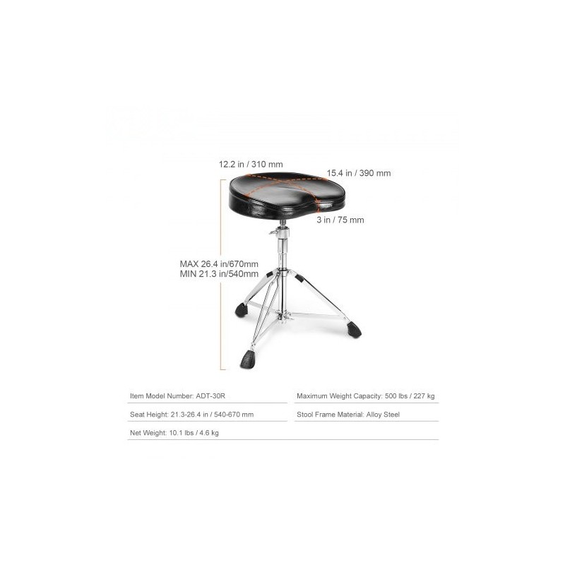 Rumpujakkara korkeussäädettävä 540–670 mm kolmijalkainen teräsrunko PU-päällinen muistivaahto 227 kg kantavuus