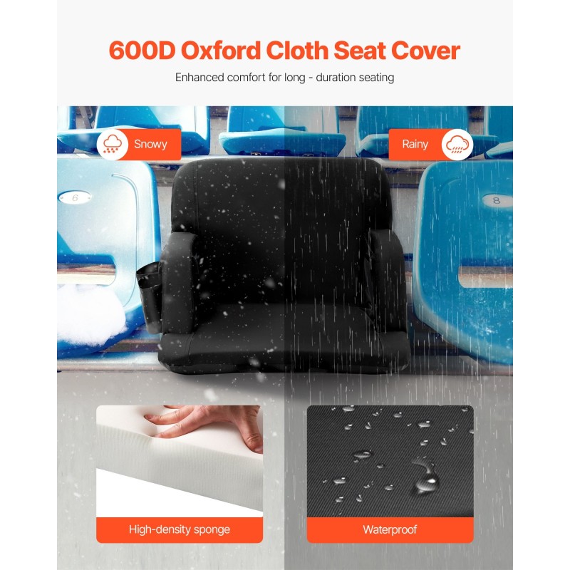 Taittuva pehmustettu stadionistuin selkänojalla vedenpitävä kangas olkahihnalla sivukahvalla taskuilla yksi kappale