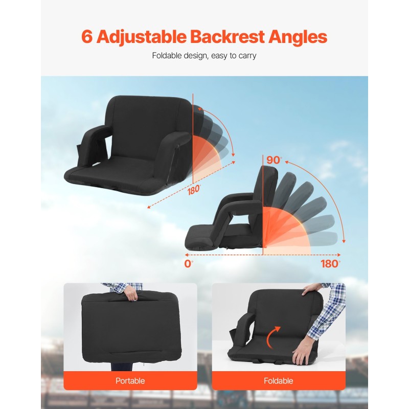 Taittuva pehmustettu stadionistuin selkänojalla vedenpitävä kangas olkahihnalla sivukahvalla taskuilla yksi kappale