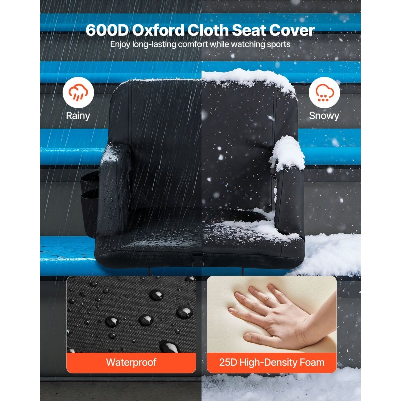 Taitettava stadionistuin 6-portaisella selkänojalla käsinojilla 69,85 mm tyyny musta