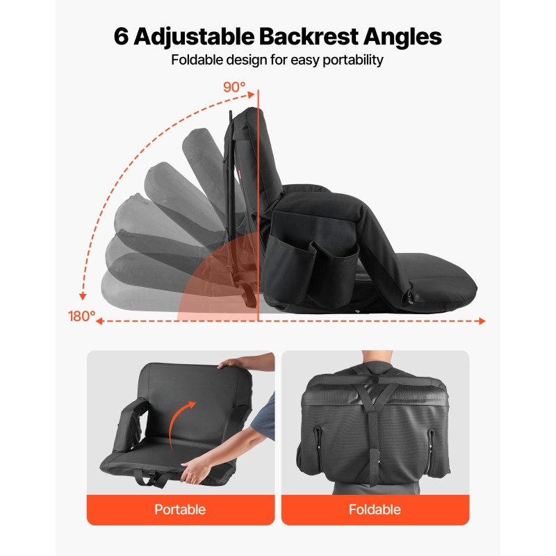 Taitettava stadiontuoli kuusiportainen selkänoja Oxford-kangas leveä istuin paksu pehmuste kyynärnojat