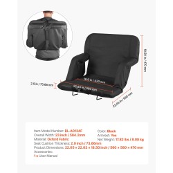 Taitettava stadiontuoli kuusiportainen selkänoja Oxford-kangas leveä istuin paksu pehmuste kyynärnojat