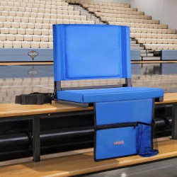 Taitettava stadionistuin selkänojallinen paksu pehmuste 600D Oxford kangas teräsrunko sininen koukut sivutaskut