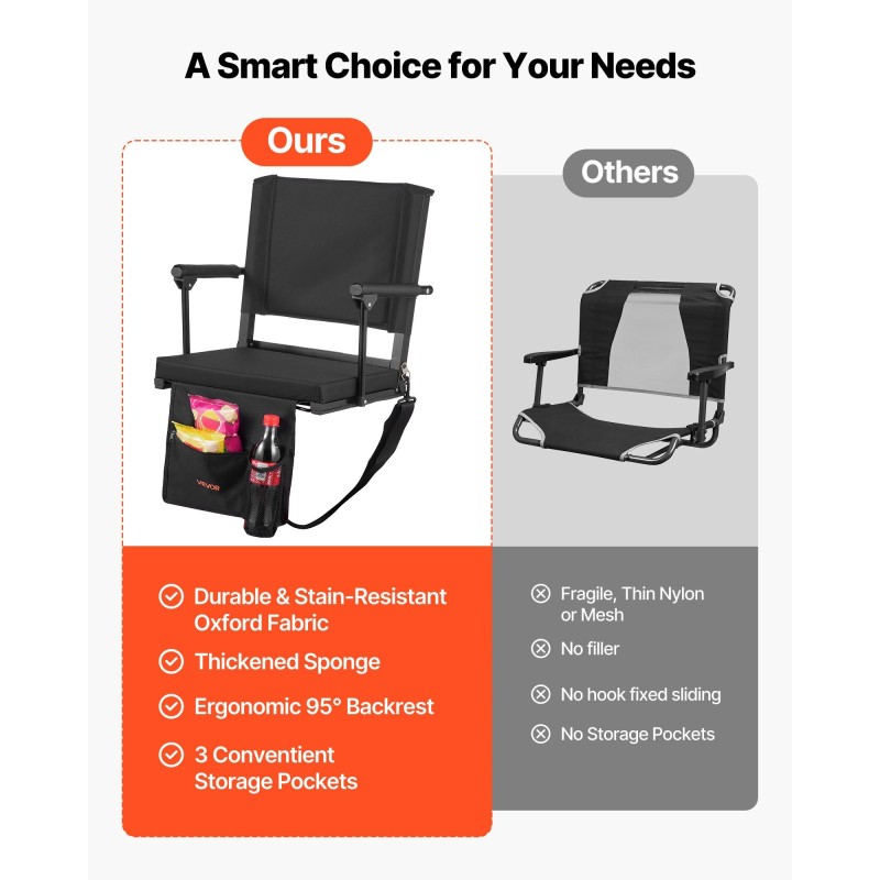 Kokoontaitettava stadiontuoli 600D Oxford-kangas teräsrunko paksu pehmuste käsinojilla