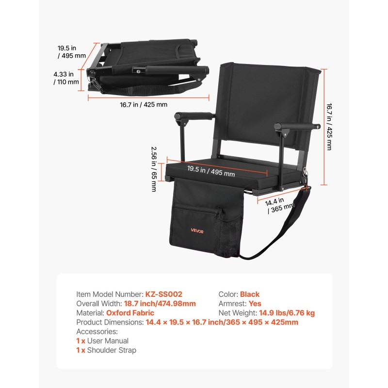 Taitettava katsomotuoli 600D Oxford-kankaasta selkänojalla ja käsinojilla 2 kpl