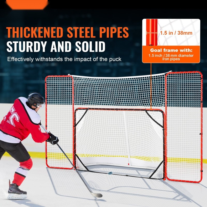 Jääkiekkomaali jauhemaalatusta teräsputkesta taustaverkolla ja tarkkuustauluilla sisä- ja ulkokäyttöön