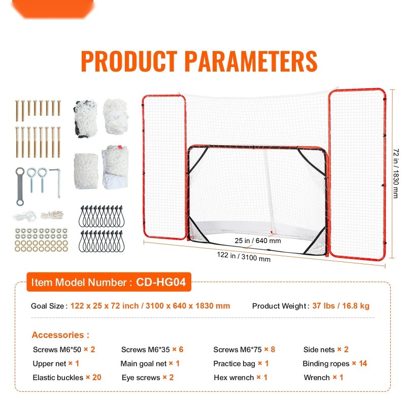 Jääkiekkomaali jauhemaalatusta teräsputkesta taustaverkolla ja tarkkuustauluilla sisä- ja ulkokäyttöön