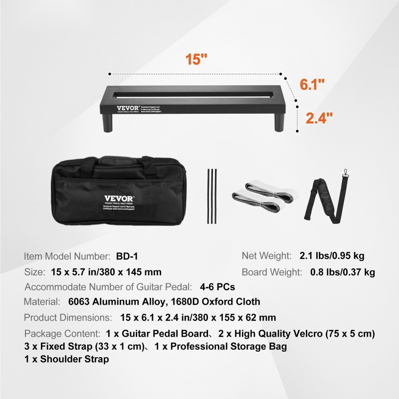Kitarapedaalilauta 6063-alumiiniseos 380 x 145 mm 4–6 pedaalille kantolaukulla