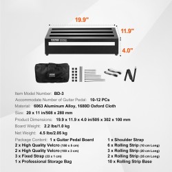 Kitarapedaalilauta 6063-alumiiniseos 508 x 280 mm 10–12 pedaalille keikoille