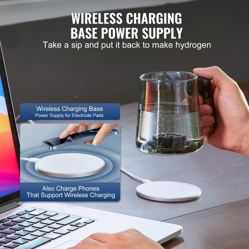 Vetyvesikuppi 400 ml borosilikaattilasinen ABS-rakenteella langattomalla latausalustalla